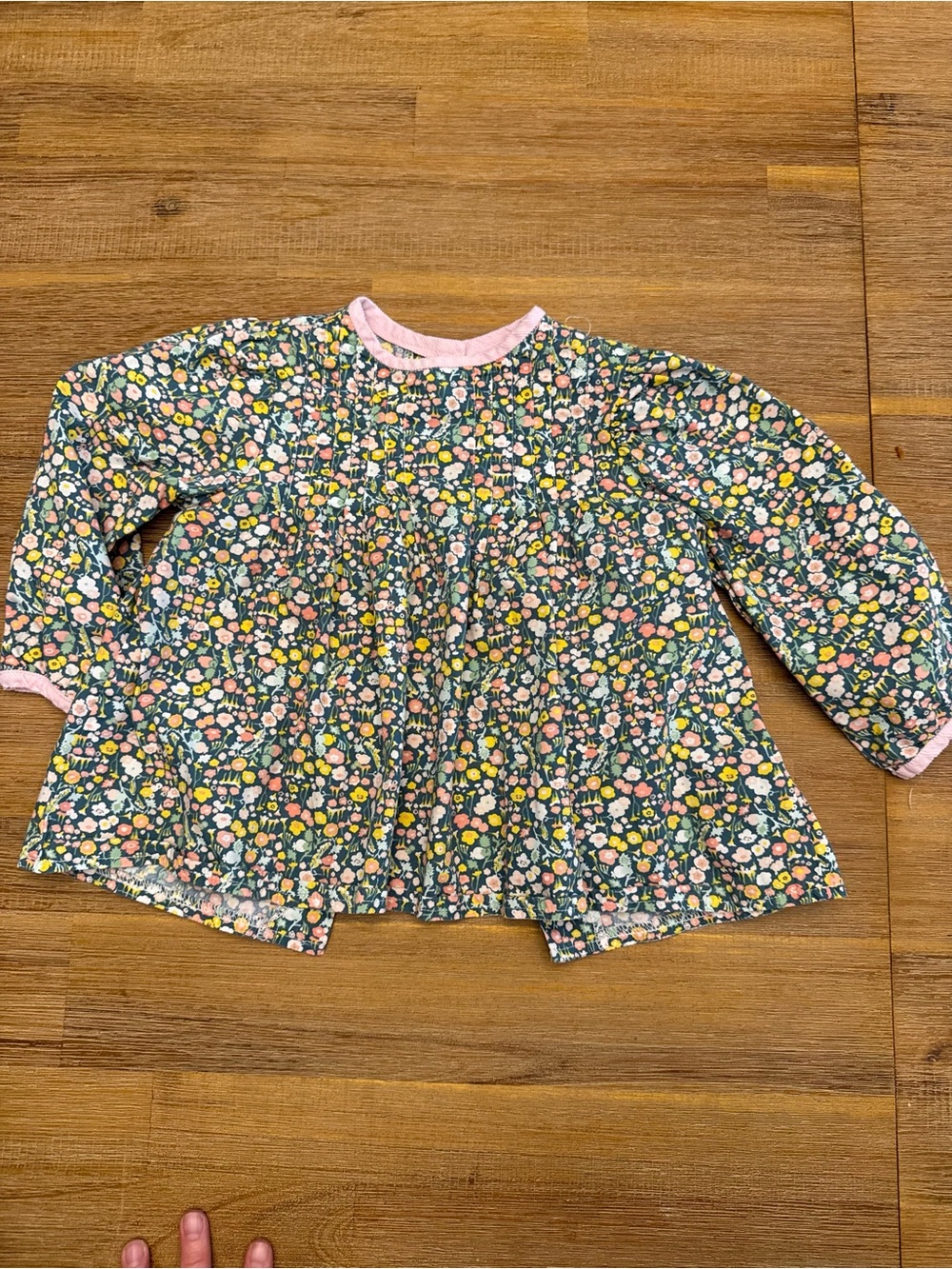 Willow Floral Long-Sleeve Top with Pink Trim
